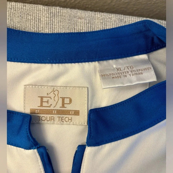 EP Pro Tour Tech Size XL Ladies Golf Shirt. White and Blue with Green Stripe. - Picture 6 of 9